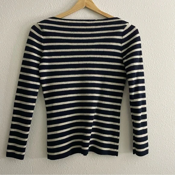 Comme des Garçons Blue White Stripe Long Sleeve Fitted Sweater Top Boat Neck - Picture 2 of 8
